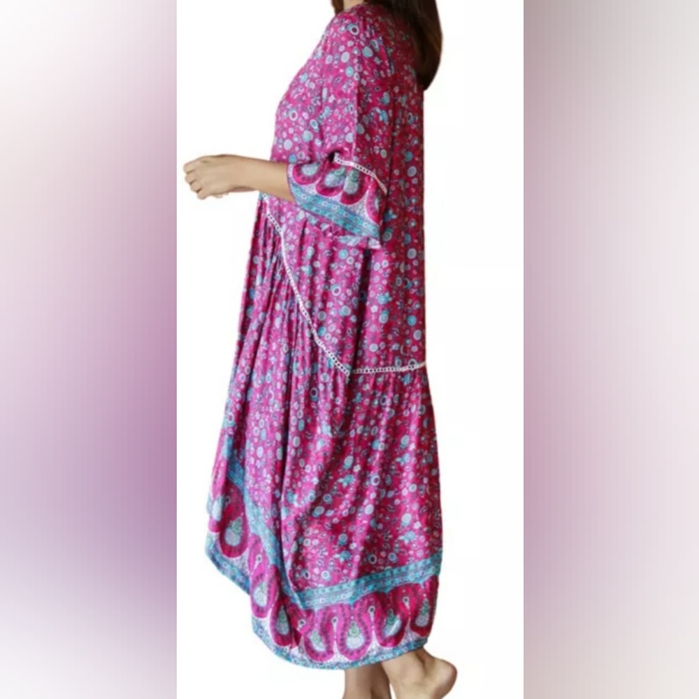 Nwt Aura Floral Boho Gypsy Dress Oversized Flowy Rayon Hi Lo Hem - Picture 6 of 12